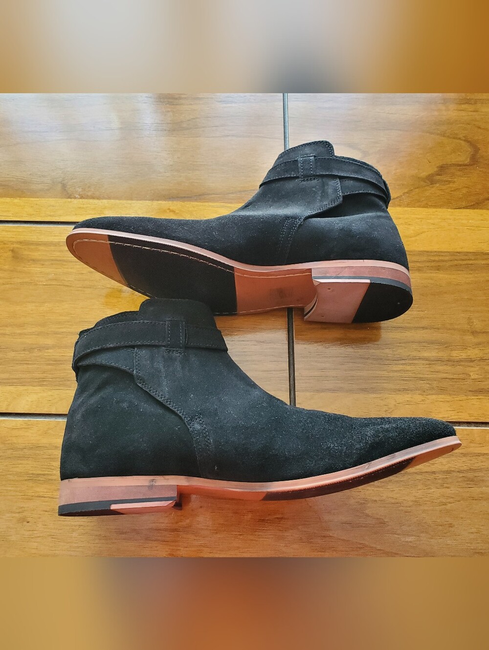 Men's Black Suede Ankle Boots with Strap Detail
